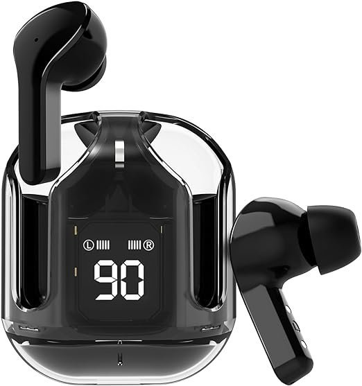 Olivepranc Ultrapods TWS Earbuds - Transparent Design, 30 Hrs Playtime (Black)